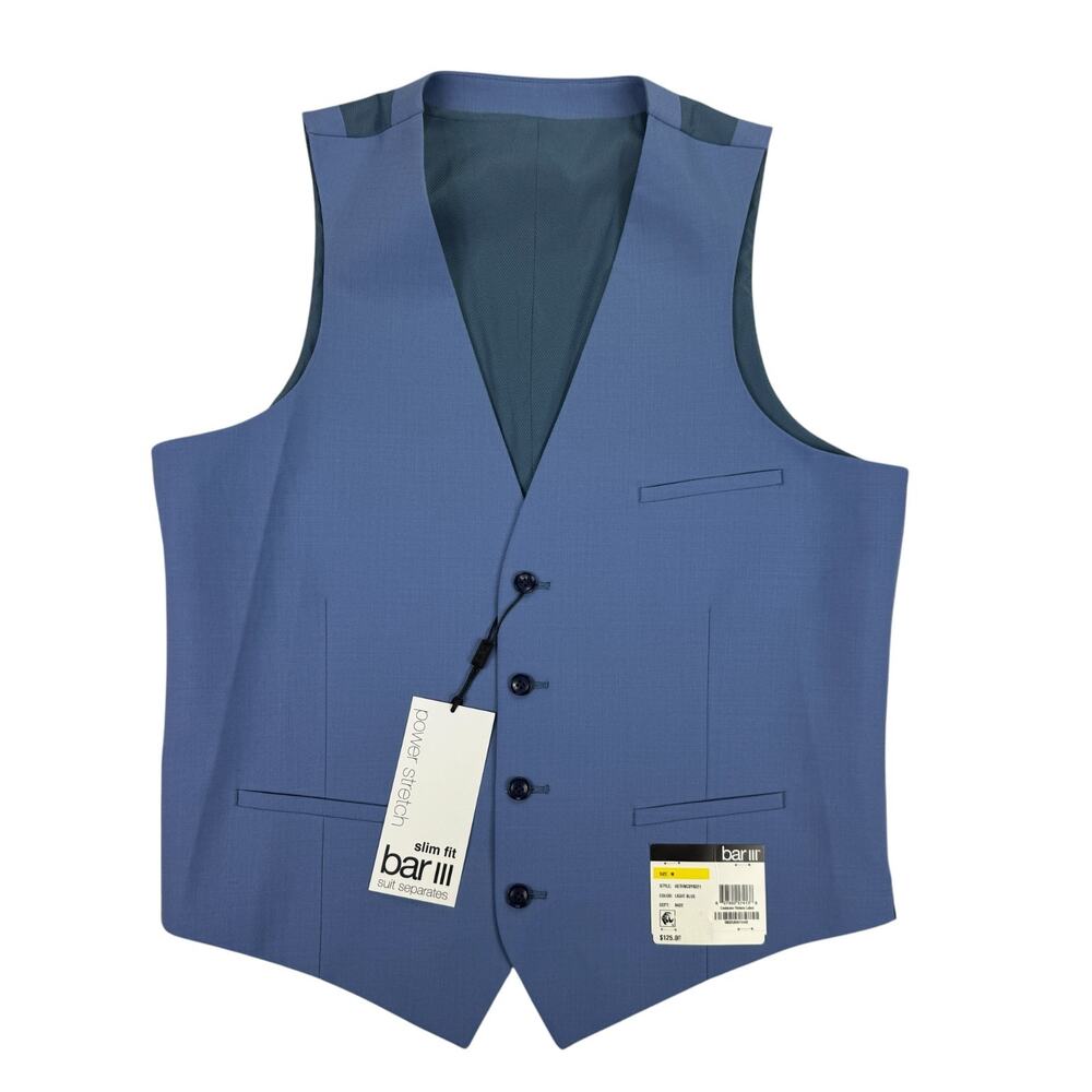 Bar III Mens Slim Fit Stretch Wool Blend Solid Suit Vest Light Blue M